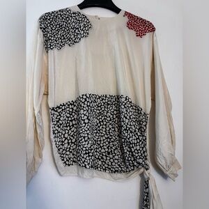 Josephine Chaus Cream and Black Patterned Women's Top